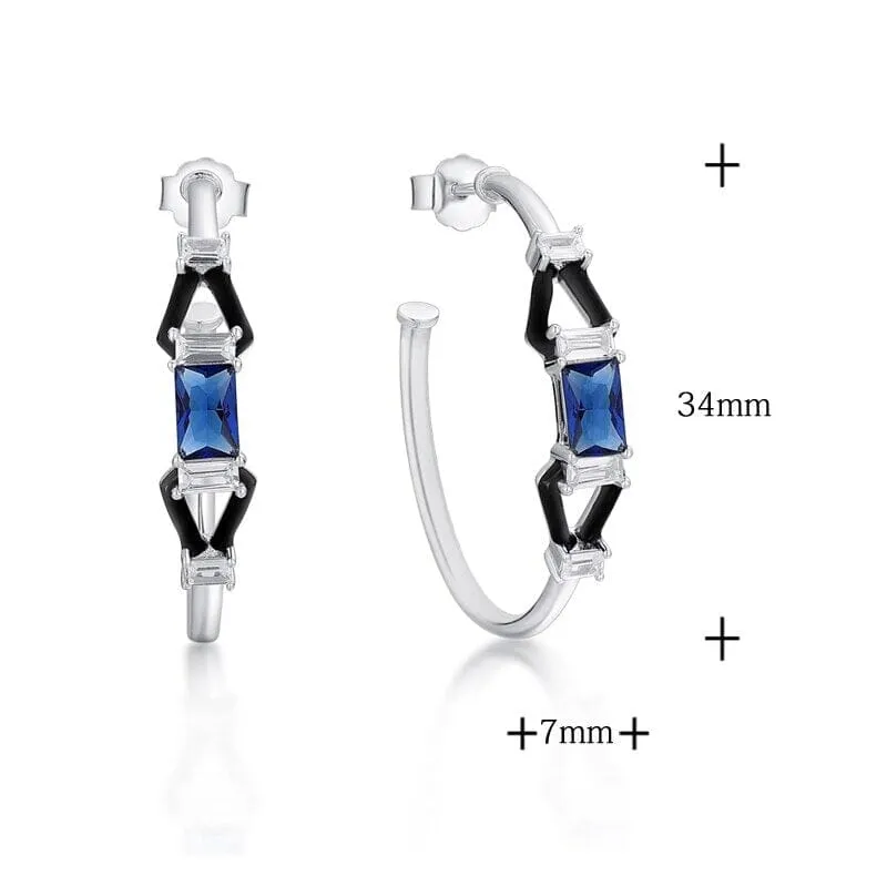 Original Design Sapphire and Black Onyx Earrings - 925 Sterling Silver