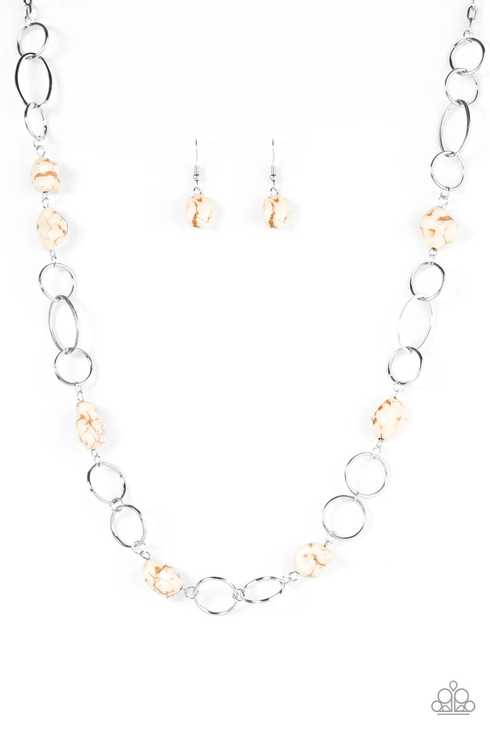 Paparazzi Canyon Trip White Necklace Set