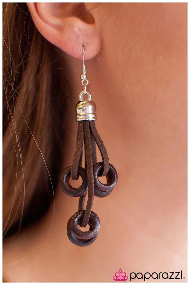 Paparazzi Earring ~ Knock on Wood - Brown