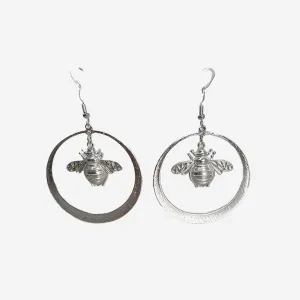 PEWTER SILVER PLATED LOOP/BEE EARRINGS