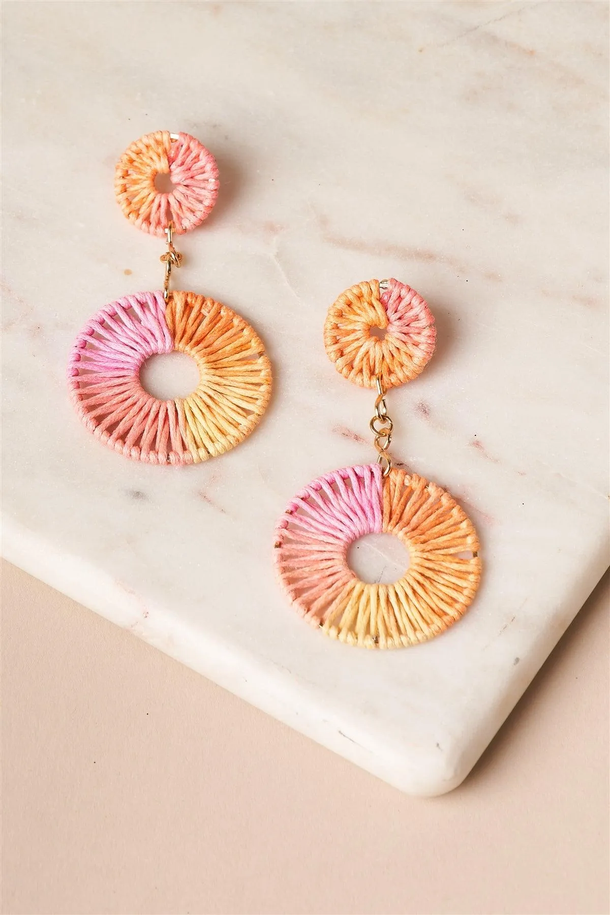 Pink And Orange Ombre Thread Weave Earrings