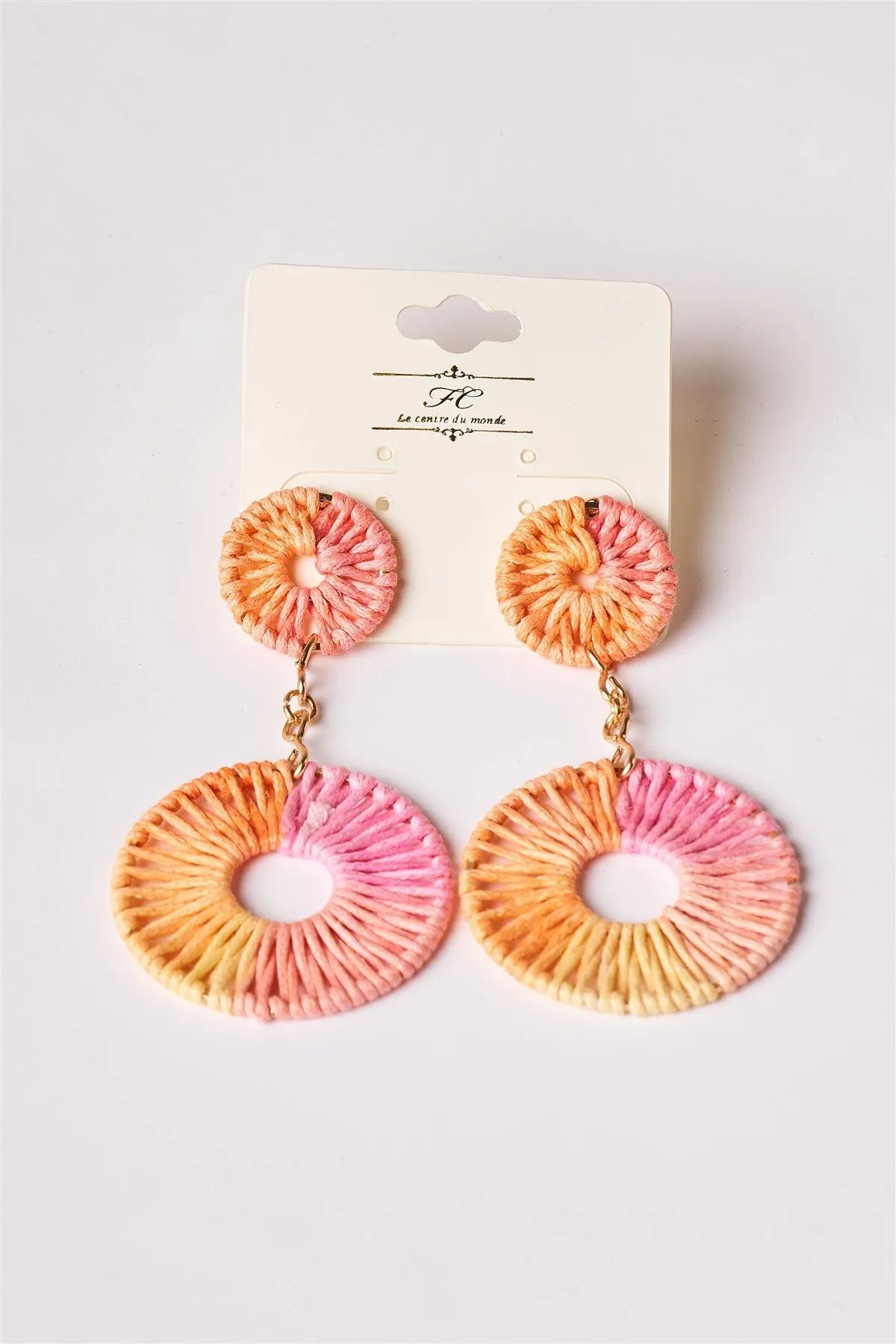 Pink And Orange Ombre Thread Weave Earrings