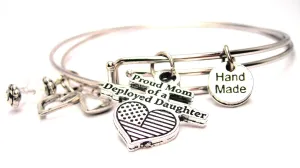 Proud Mom Of A Deployed Daughter Expandable Bangle Bracelet Set