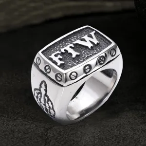 Punk FTW Letters Stainless Steel Biker Ring