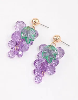 Purple Beaded Grape Drop Earrings