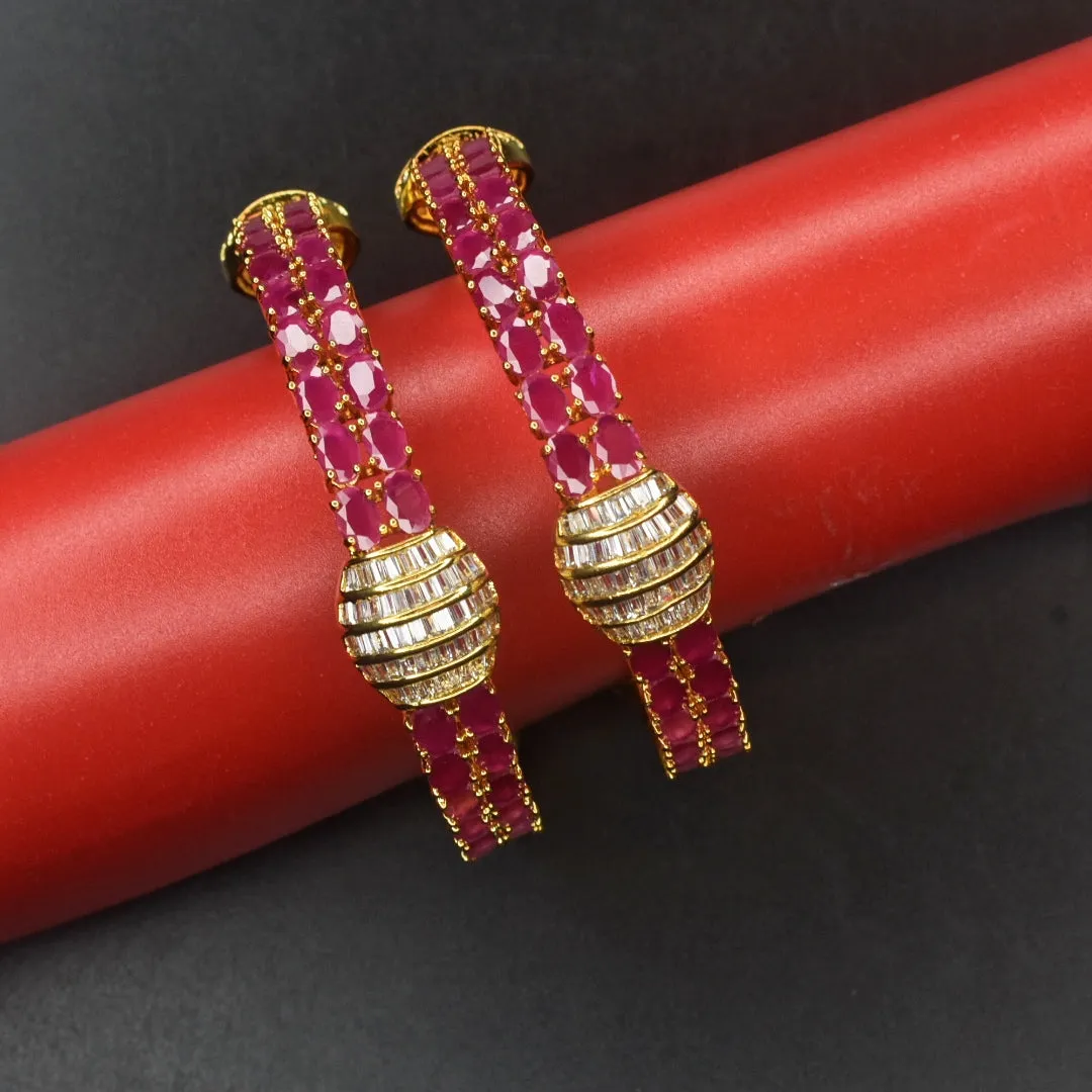 "Glamorous Sparkle: Gold-Plated Pink CZ Bangles that Turn Heads"