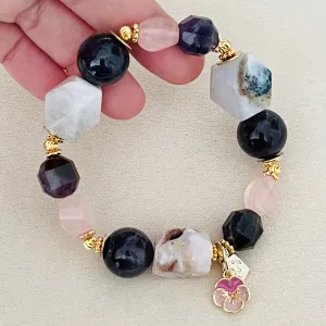 Raw Peruvian Pink Opal, Amethyst & Rose Quartz Bracelet