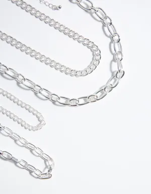 Silver Mixed Chain Choker 4-Pack