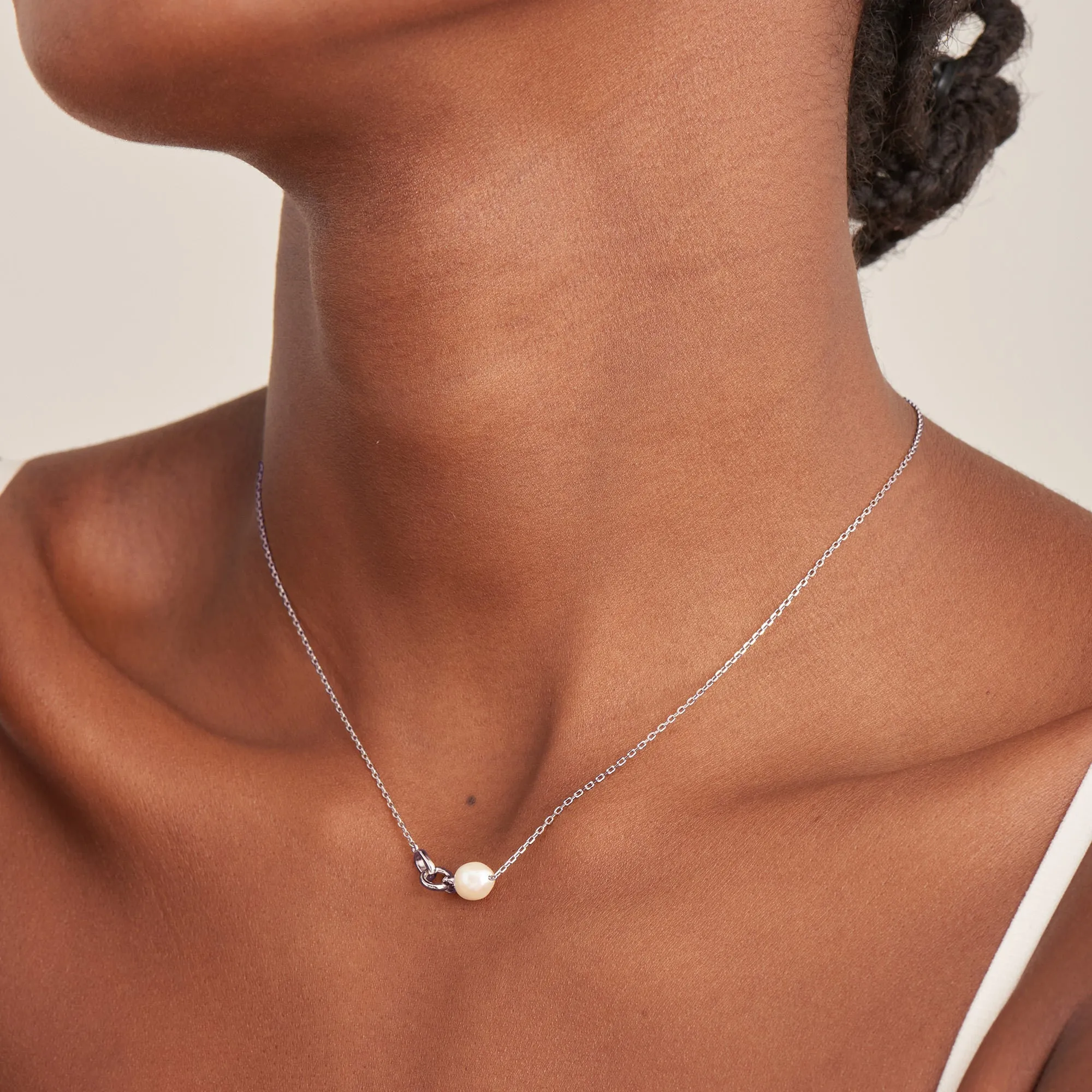 Silver Pearl Link Chain Necklace