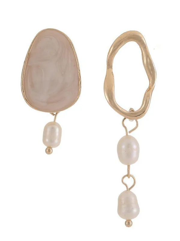 Simple Asymmetric Pearl Geometry Earrings