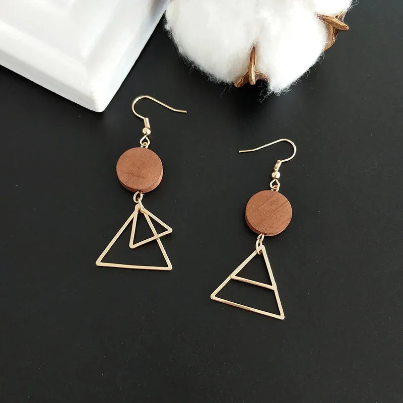 Simple Geometric Wood Triangular Earrings