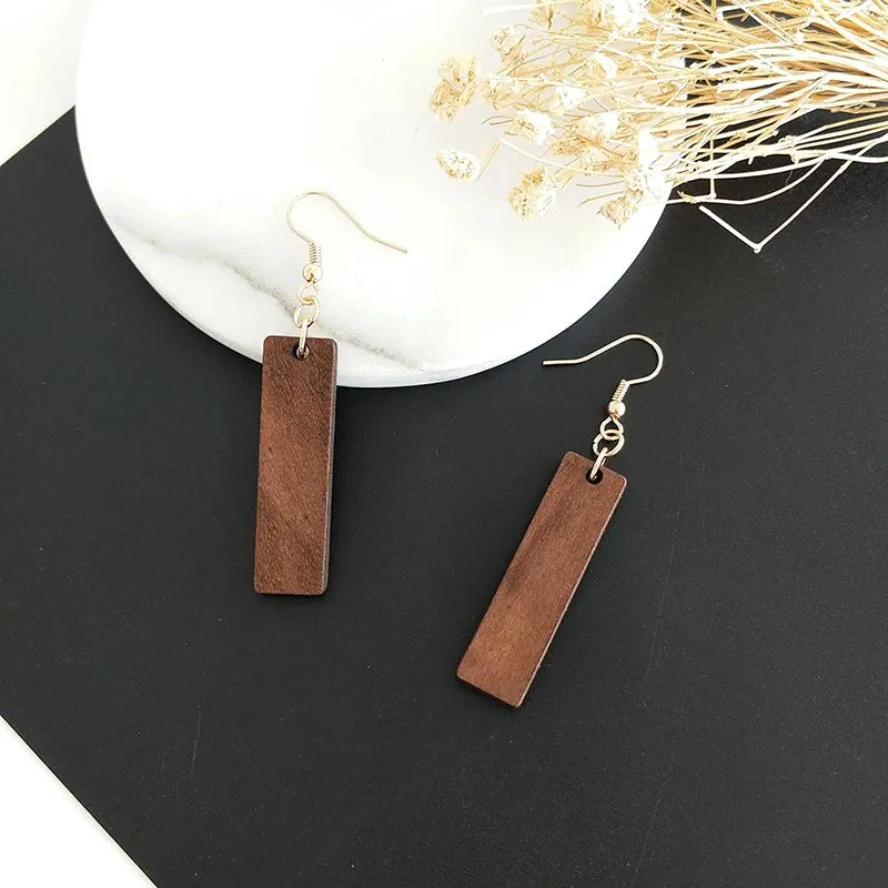 Simple Geometric Wood Triangular Earrings