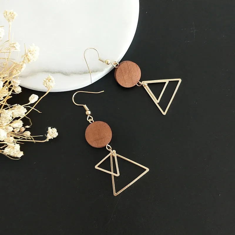 Simple Geometric Wood Triangular Earrings