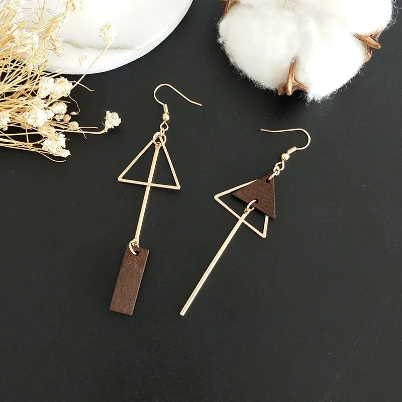 Simple Geometric Wood Triangular Earrings