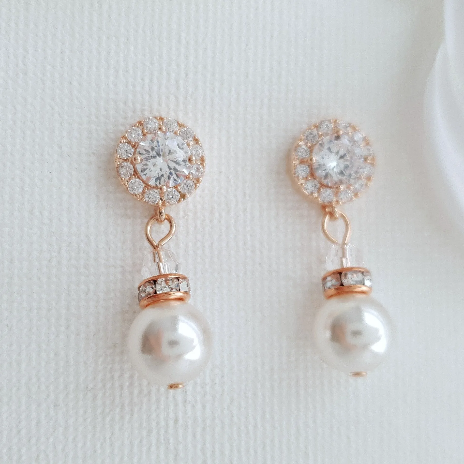 Simple Rose Gold Drop Pearl Earrings- Bronte