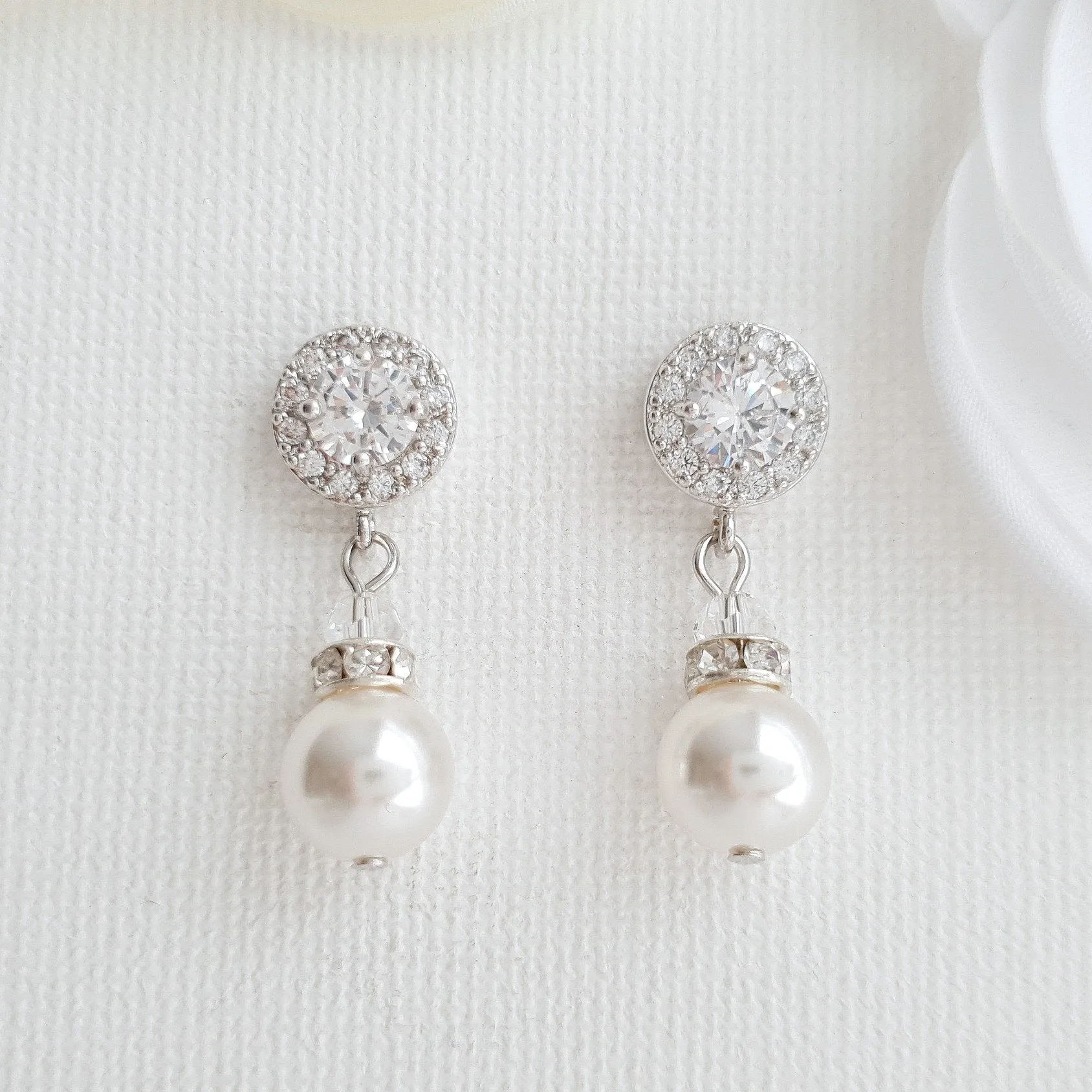 Simple Rose Gold Drop Pearl Earrings- Bronte