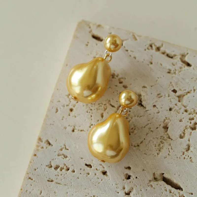 Simple Single Baroque Pearl Short Drop Earrings