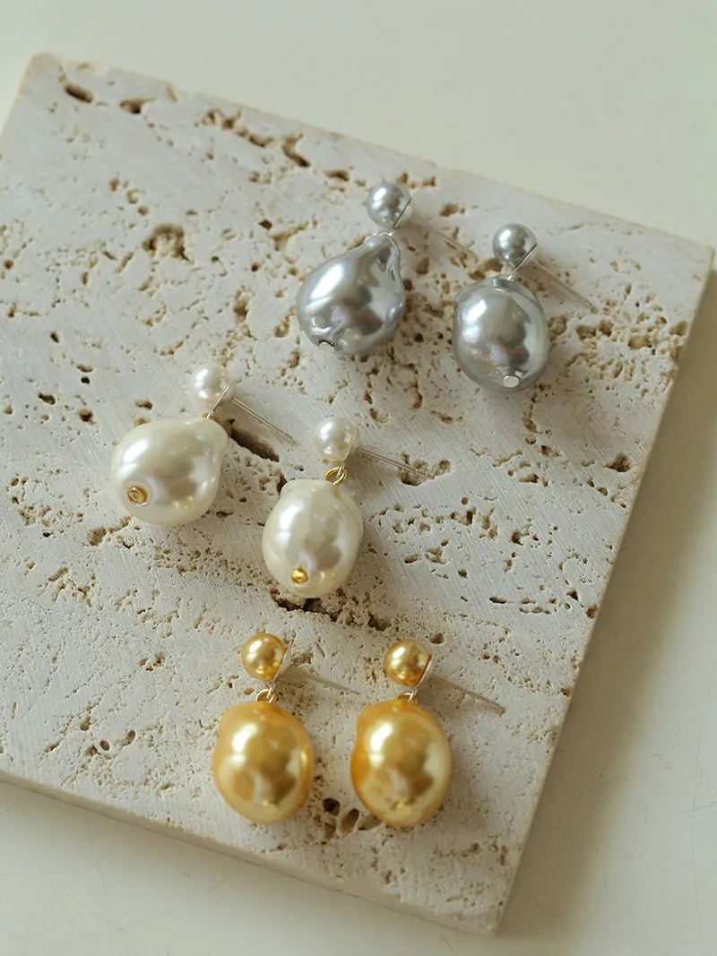 Simple Single Baroque Pearl Short Drop Earrings