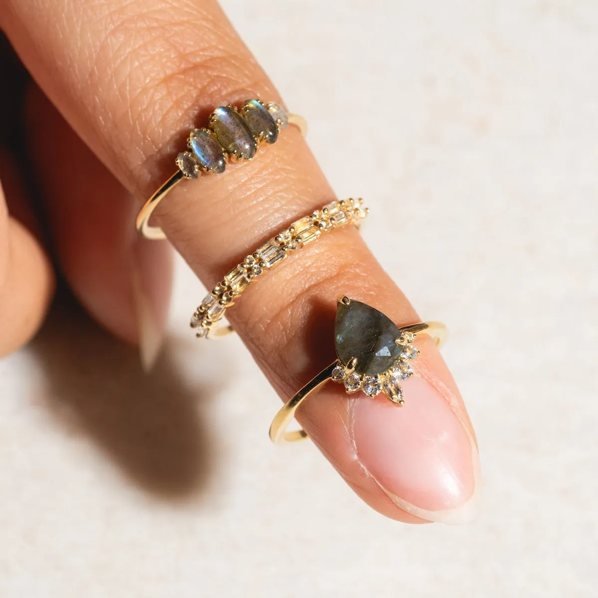 Solid Gold Labradorite Dew Drop Ring