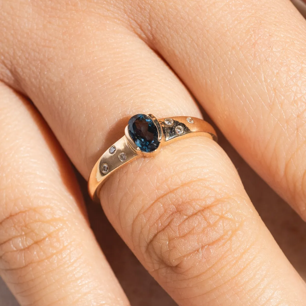 Solid Gold London Blue Topaz Modern Signet Ring