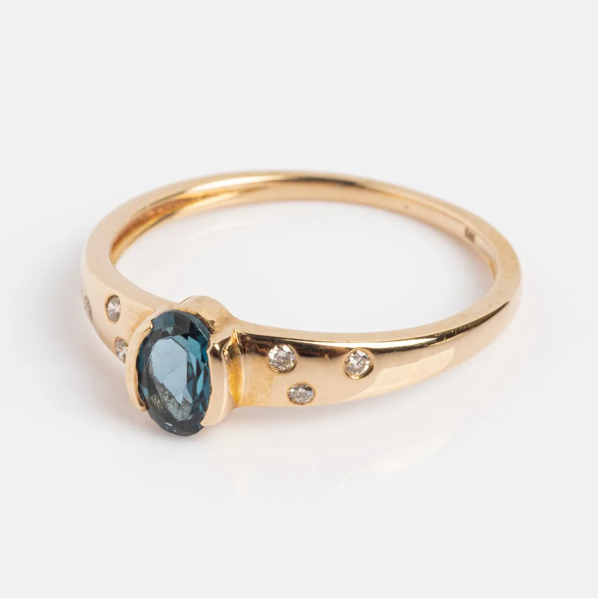 Solid Gold London Blue Topaz Modern Signet Ring