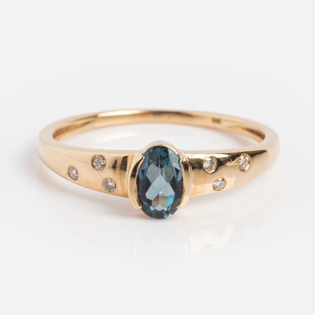 Solid Gold London Blue Topaz Modern Signet Ring