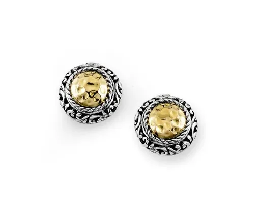 Sterling Silver & 18KY Round Hammered "Alba Studs"