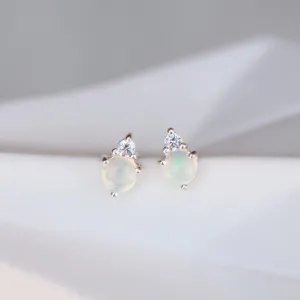 Sterling Silver Opal with CZ Stud Earrings