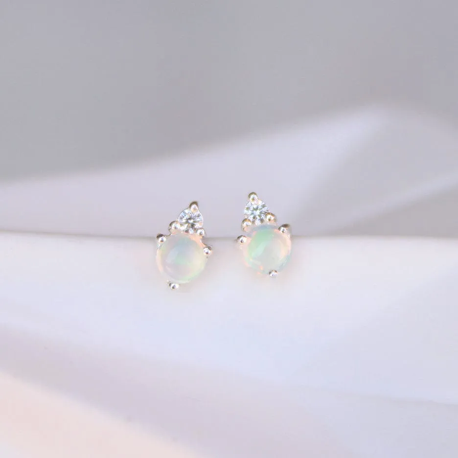 Sterling Silver Opal with CZ Stud Earrings