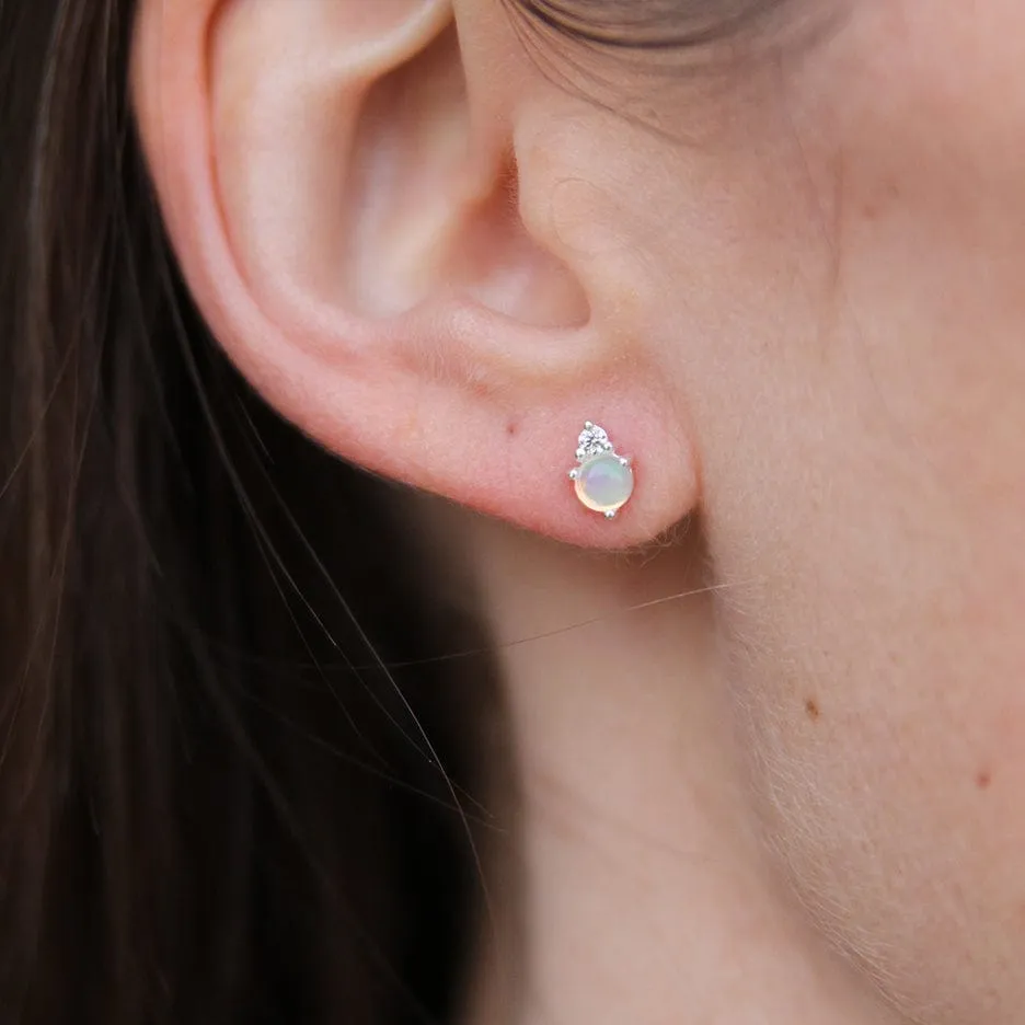 Sterling Silver Opal with CZ Stud Earrings