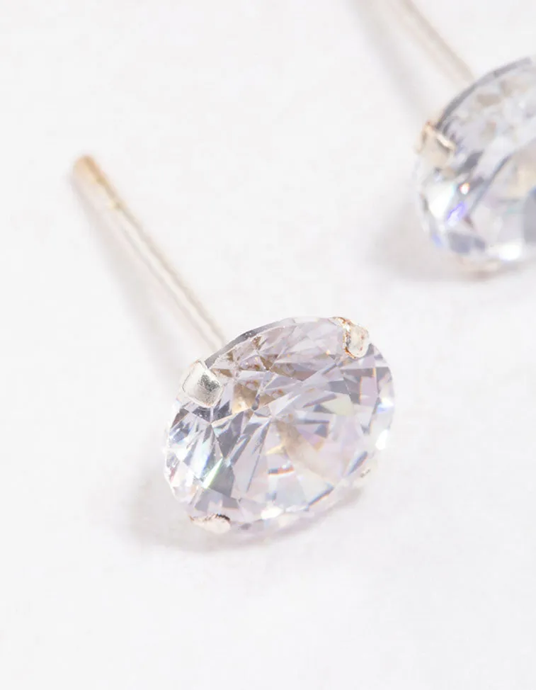 Sterling Silver Round Cubic Zirconia Stud Earrings