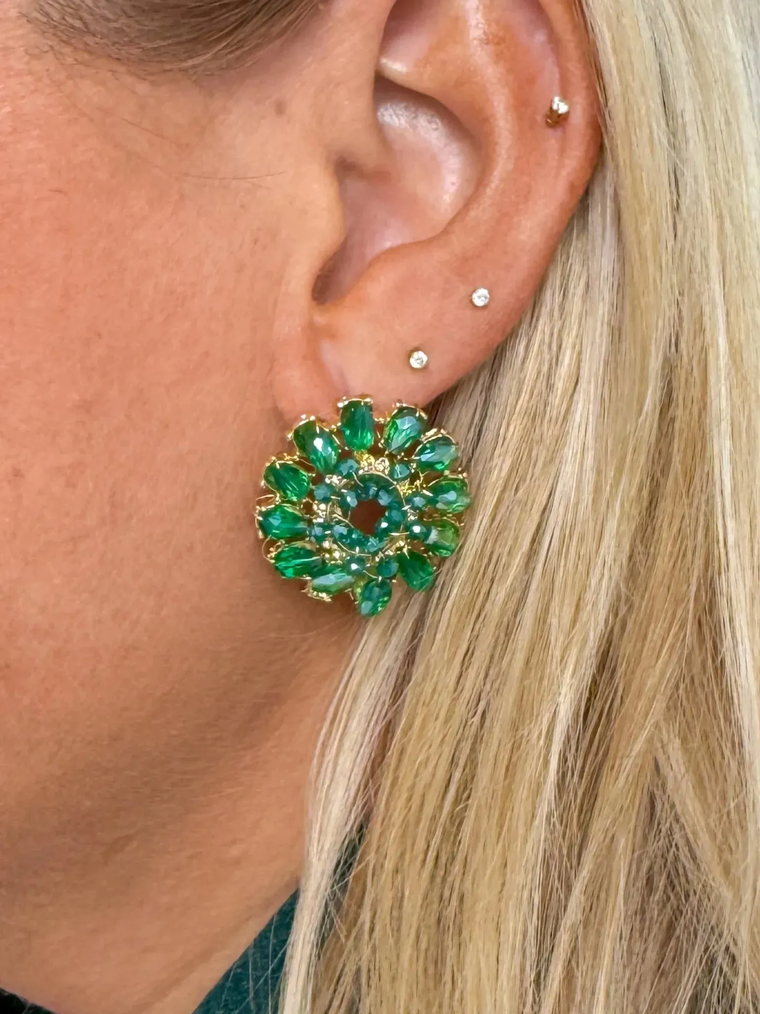 Teal Rhinestone Stud Earrings