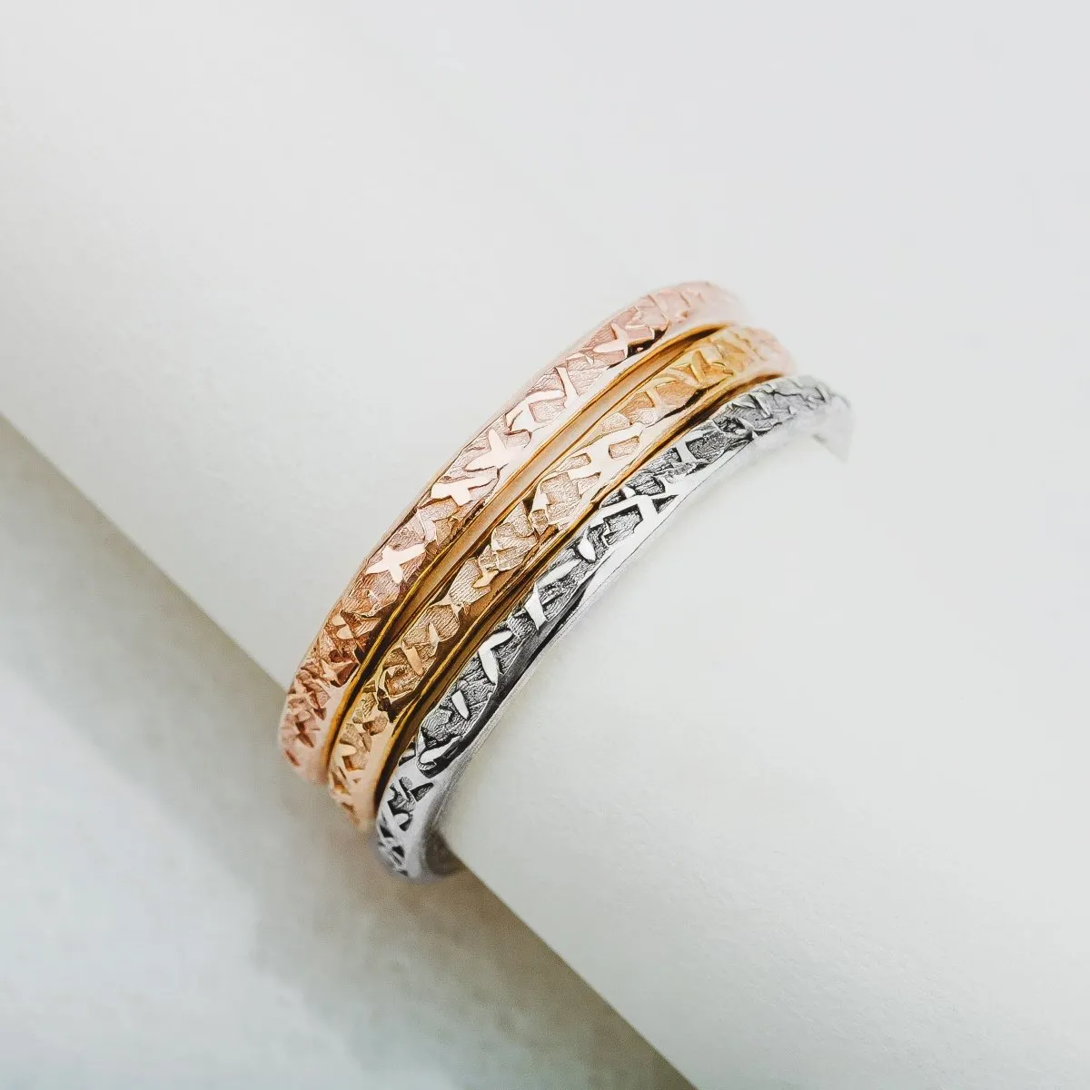 Trio of Raw Silk Stacking Rings