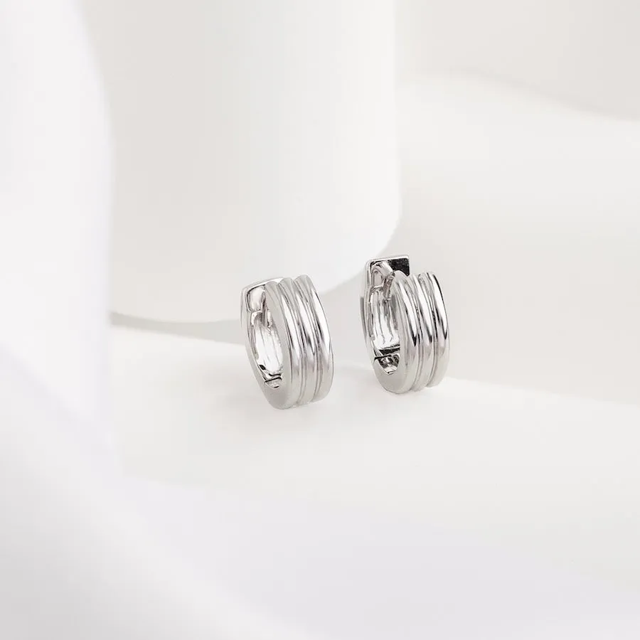 Triple Band Silver 8mm Baby Huggie Earrings