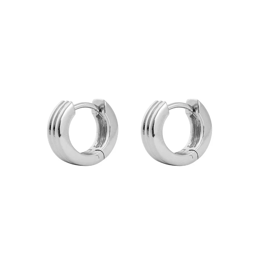 Triple Band Silver 8mm Baby Huggie Earrings