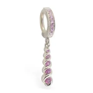 TummyToys® Solid White Gold Genuine Pink Sapphire Belly Dangle