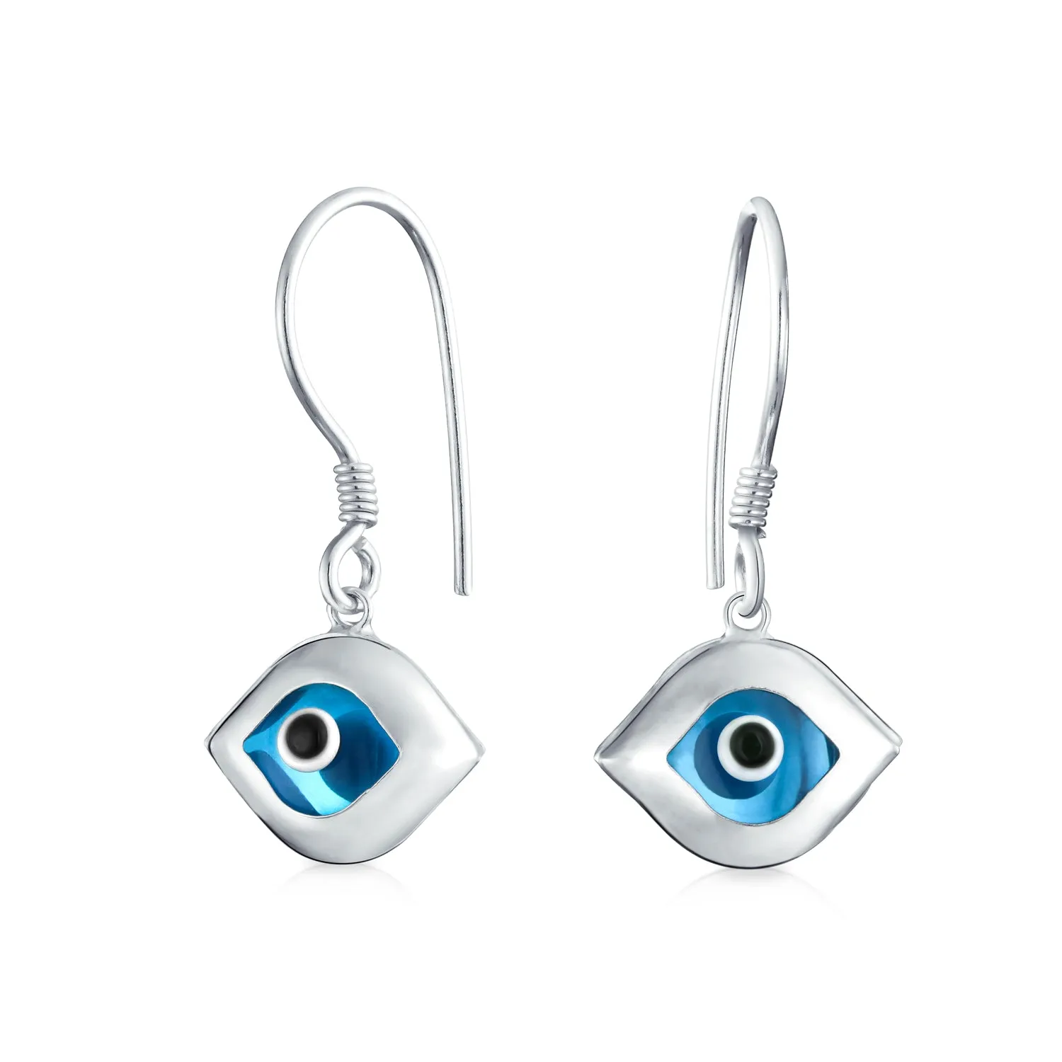 Turkish Blue Nazar Evil Eye Dangle Earrings Murano Glass & Sterling Silver Hooks