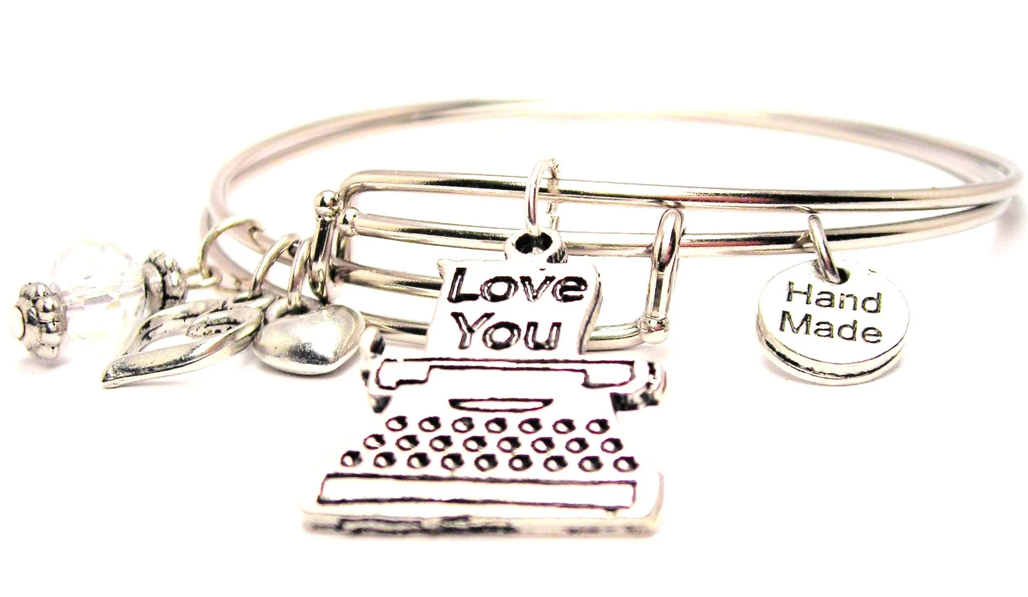 Typewriter With Love Letter Expandable Bangle Bracelet Set