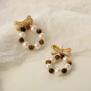 VAIGE Chic Bow Knot Beaded Drop Earrings in Elegant Gold and Silver