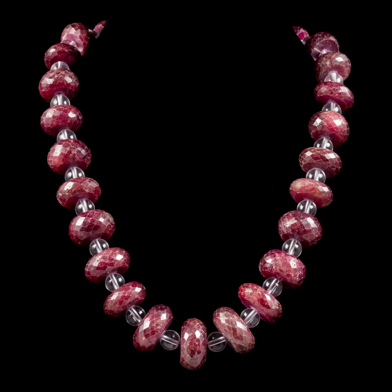 Victorian Style Raw Natural Ruby Rock Crystal Necklace