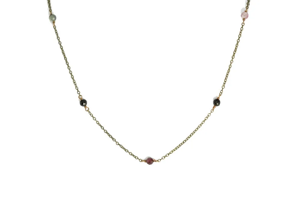 Watermelon Tourmaline Beaded Chain Necklace