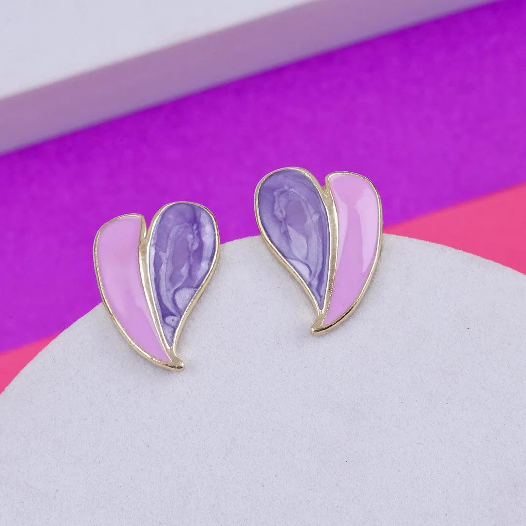 White Enamel Heart Stud Earrings