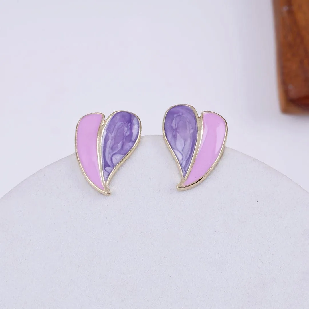 White Enamel Heart Stud Earrings