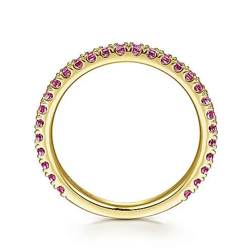 Yellow Gold Ruby Stackable Ring, July Birthstone